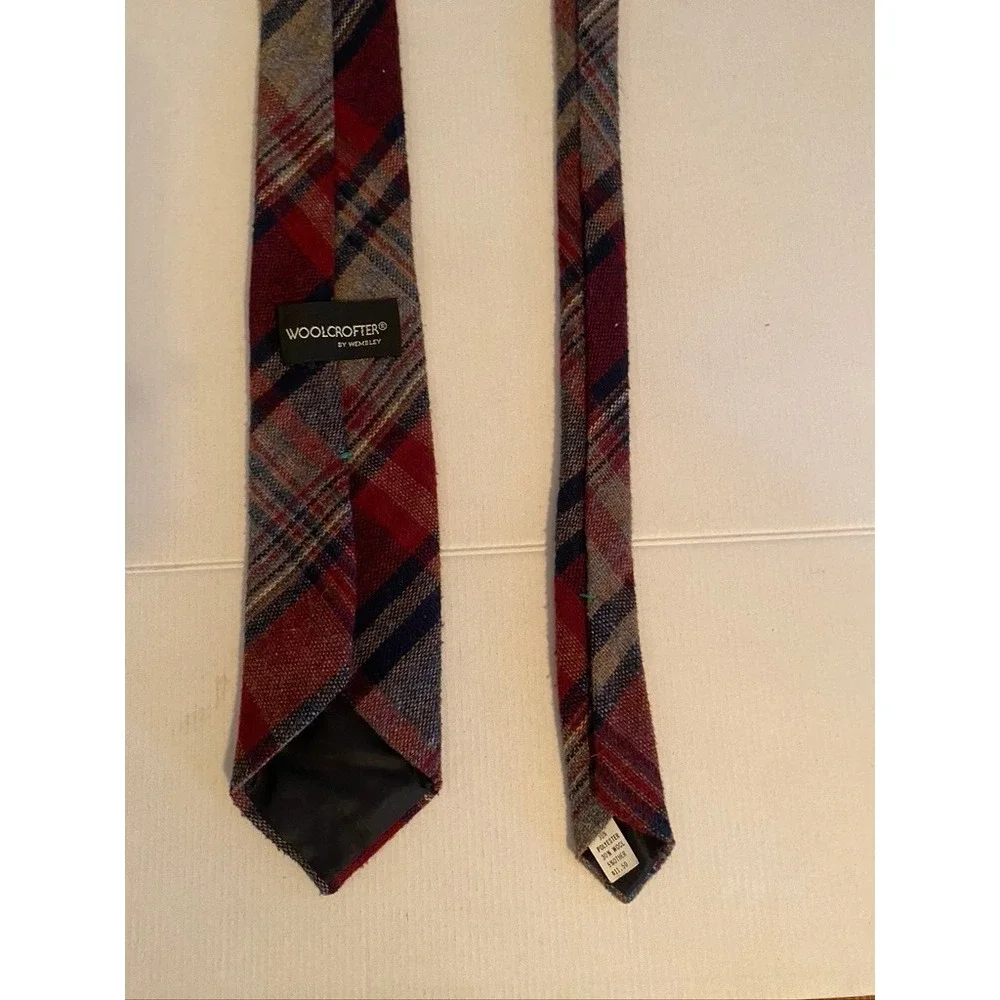Woolcrofter by Wembley Mens Vintage Plaid Wool Blend Tie Red Blue Grey Check